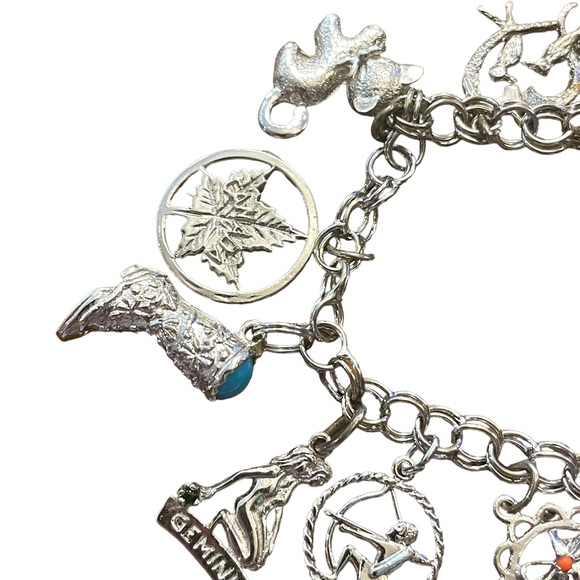 Sterling silver charm bracelet vintage Gemini kitty thistle ram boot good luck - Picture 7 of 9